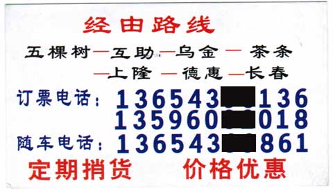 五棵树到长春名片正面