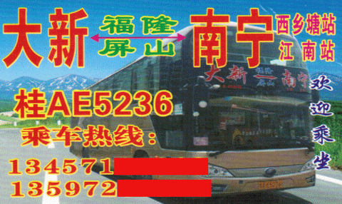 大新到南宁名片正面